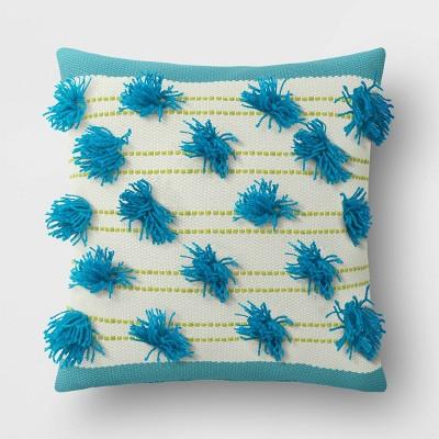 Outdoor Throw Pillow Blue Pom Stripes - Opalhouse™