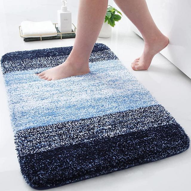 Arotive Microfiber Bathroom Rugs, Shaggy Soft and Absorbent Bath Rug, Non-Slip, Thick Plush Bathroom Mat, Machine Washable Dry Bath Mats for Bathroom, Tub and Shower, 16" x 24", Blue