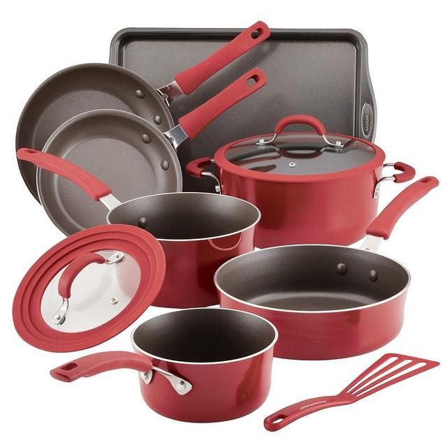 Rachael Ray Cook + Create Nonstick Cookware/Pots and Pan Set, 10 Piece, Red