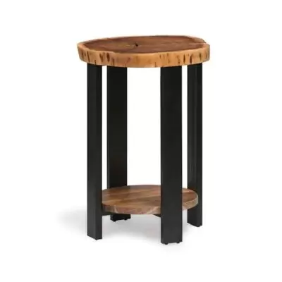 Alaterre Alpine Wood and Metal Round End Table in Natural