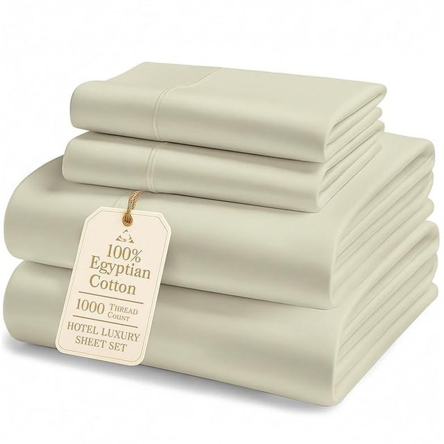 LANE LINEN 100% Egyptian Cotton Bed Sheets California King Size - 1000 Thread Count, Soft & Comfy Sateen Weave No Pill Fade Resistant Cal King Bedding Set, Machine wash 15'' Deep Pocket- Linen