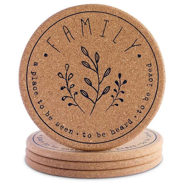Cork Trivet Hot Pads for Kitchen Counter | Set of 4 | 7.3 inches | Holder for Hot Dishes | Family Decor