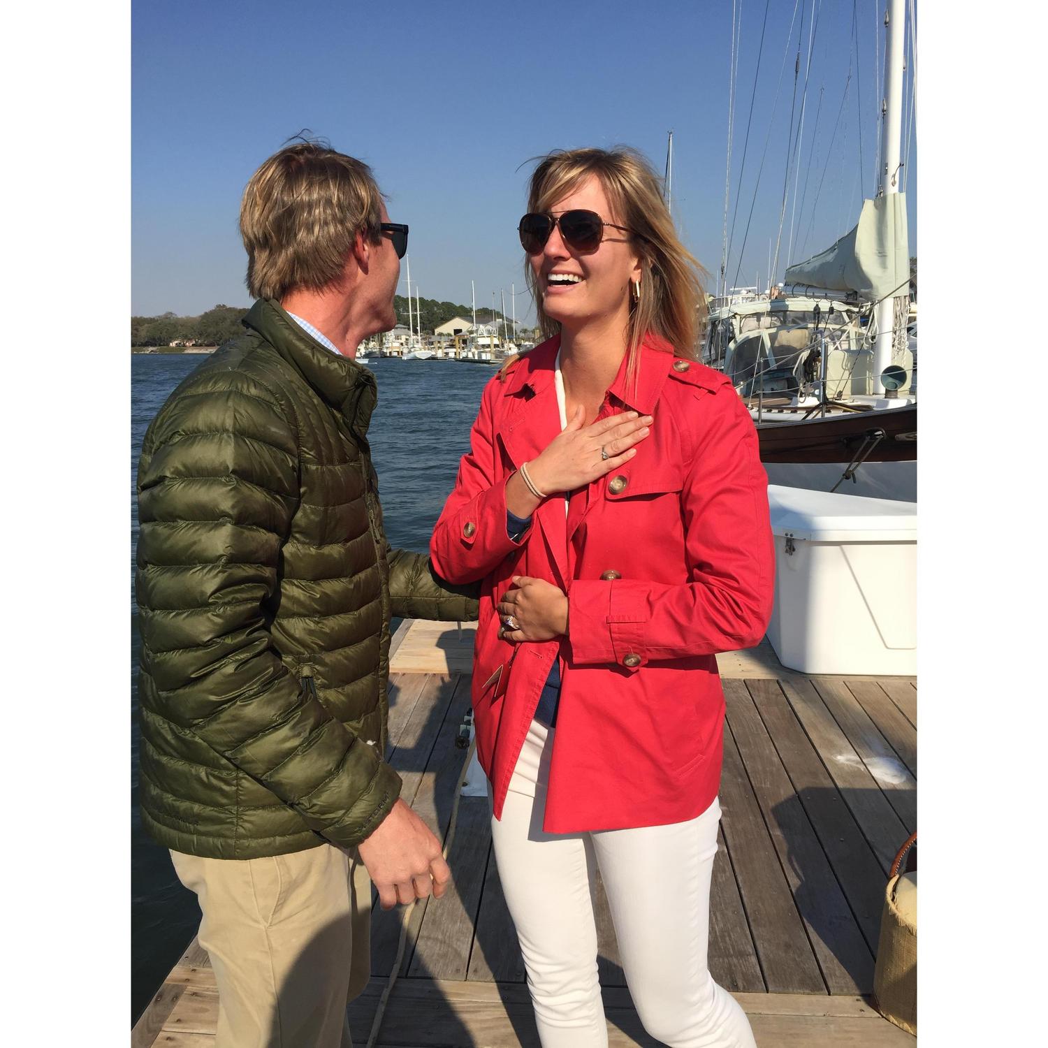 Moments after Peter proposed...and I said YES! He surprised me with the sailboat of our dreams, along with my best friends and a sail into the sunset!