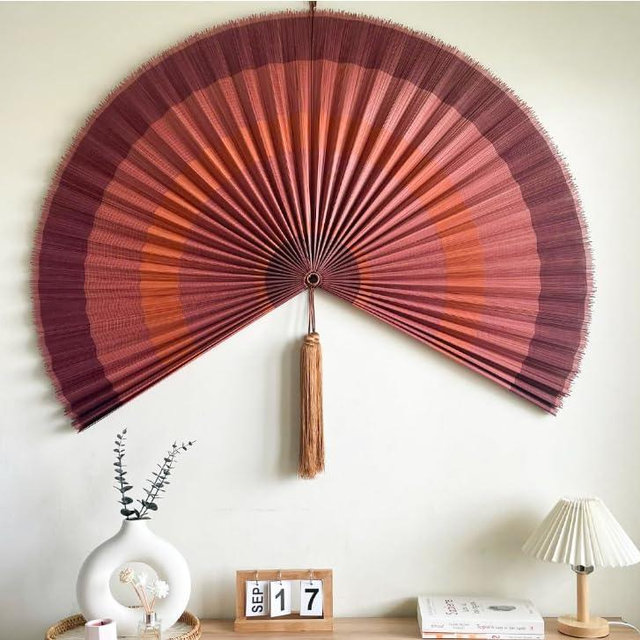 ChumDecor Fan Wall Decor,Japanese Wall Fan Decor,Large Bamboo Fan Wall Art For Boho Hanging Headboard,Decorative Folding Fan For Over Bed Decorations,Large Wall Dcor (Terracotta, 60inch)
