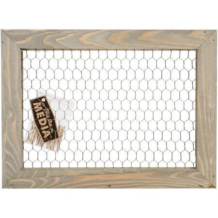 Mix The Media Wooden Framed Chicken Wire with 6 Clothespin Clips, 11" x 15" x 1.5"