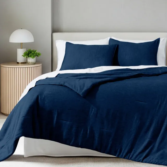 Bare Home 3-Piece Comforter Set in Heathered Dark Blue, King/Cal King