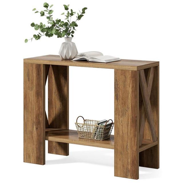 LITTLE TREE 2-Tier Side Table, Farmhouse End Table with Storage Shelves, Sofa Side Table for Small Spaces, Living Room, Bedroom, Rustic Brown