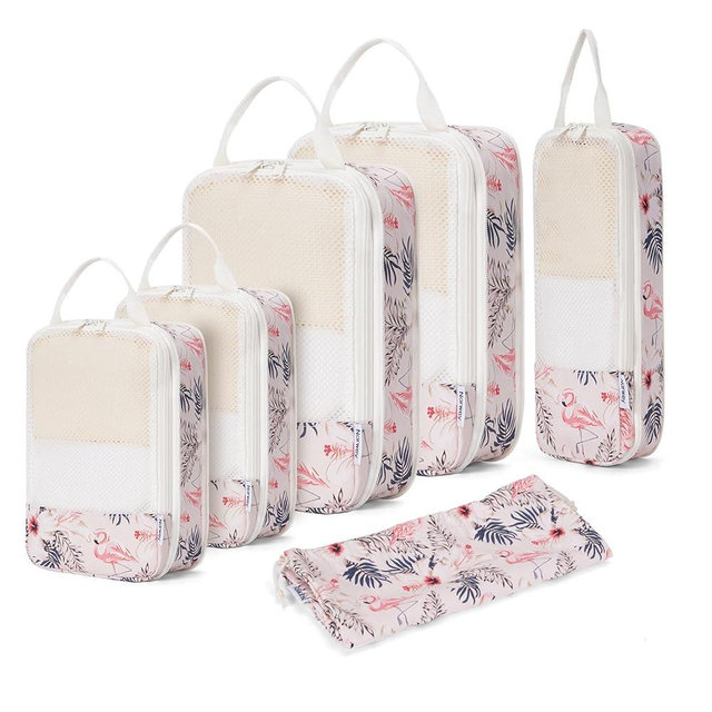 Narwey 6 Set Compression Packing Cubes for Travel Women Men, Travel Cubes for Carry On Suitcase, Durable Compression Luggage Organizer Bags