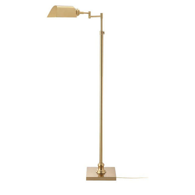 O’Bright Arcadia - Pharmacy Floor Lamp, Full Range Dimming, Swing Arm Task Lamp, E26 Socket, Bulb Replaceable, Adjustable Height 47” to 55”, 360° Rotatable Shade, All-Metal Design, Antique Brass
