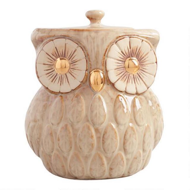 Gold Reactive Glaze Ceramic Owl Cookie Jar