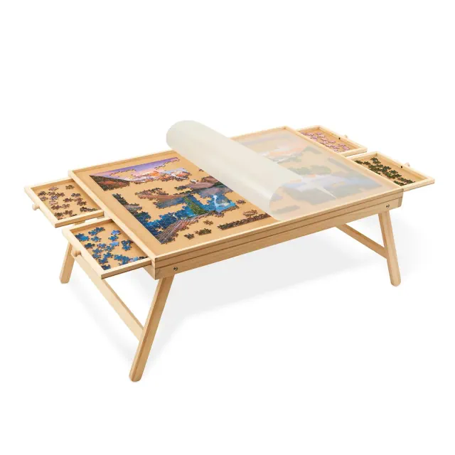 Jumbl 1000-Piece Puzzle Board with Drawers, Foldable Legs & Cover - Wooden Jigsaw Puzzle Table