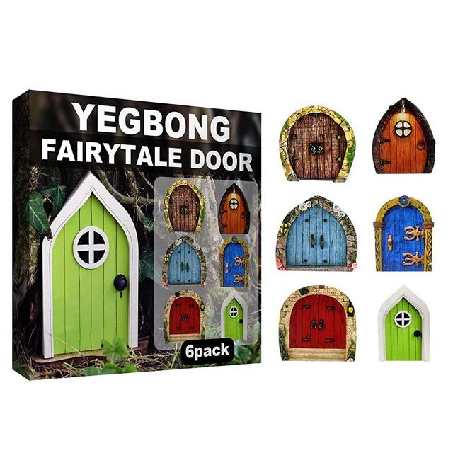 Erice 6PCS Miniature Fairy Gnome Home Door, Mini Fairy Garden Door Set, Fairy Doors for Trees Outdoor, DIY Yard Outdoor Decoration Fairy Door for Tree Décor Fariy House Decoration (A)