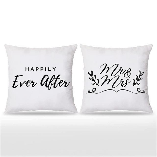 Mr.And Mrs. Happily Ever After 18 x 18 Inches Throw Pillow Covers Set Of 2,Bedroom Living Room Wedding Room Home Decor,Wedding Anniversary Engagement Gifts,Gift for Couples Husband Wife Bride Groom