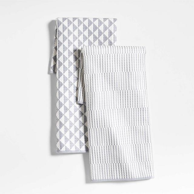 Modern Check Grey Recycled Dish Towel, Set of 2