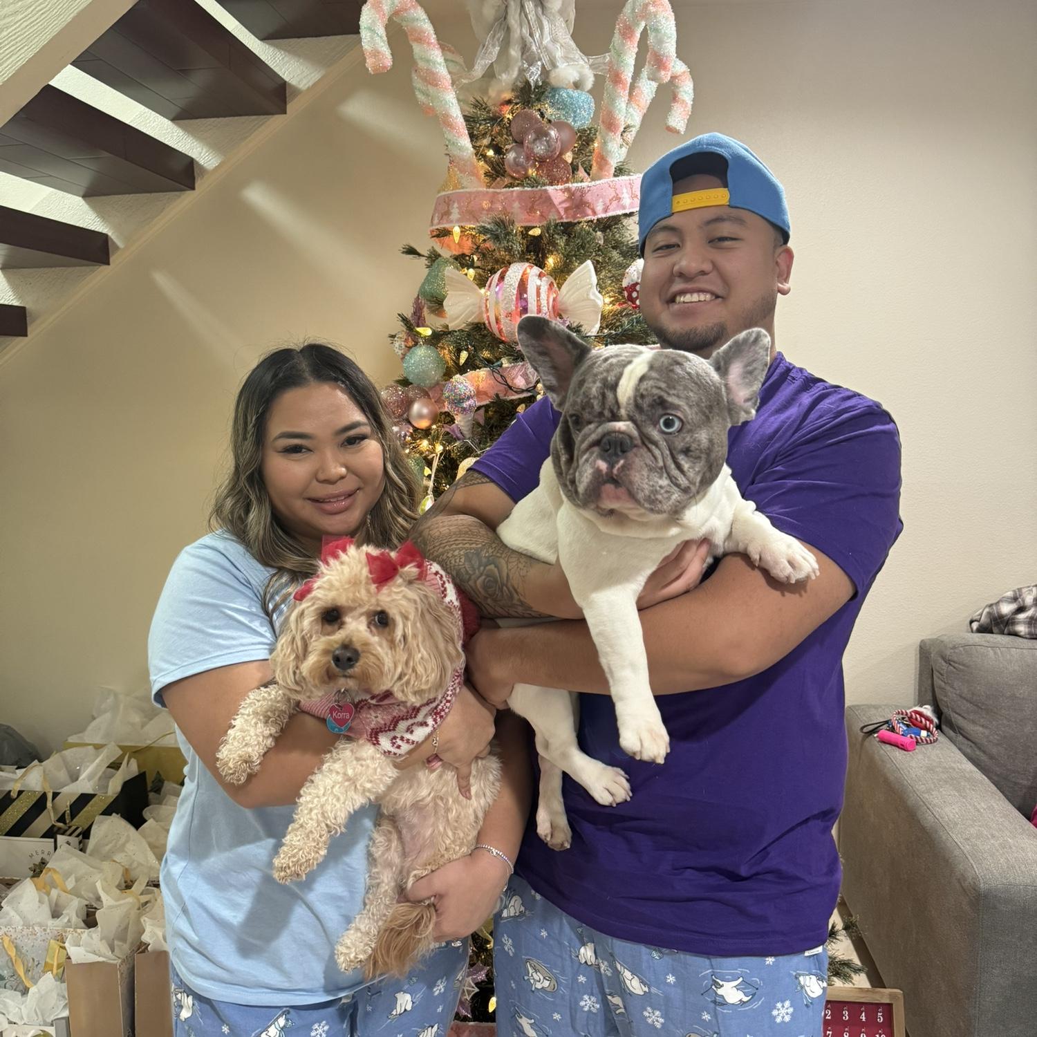 Family picture with our 2 babies, Korra and Kash. December 2024