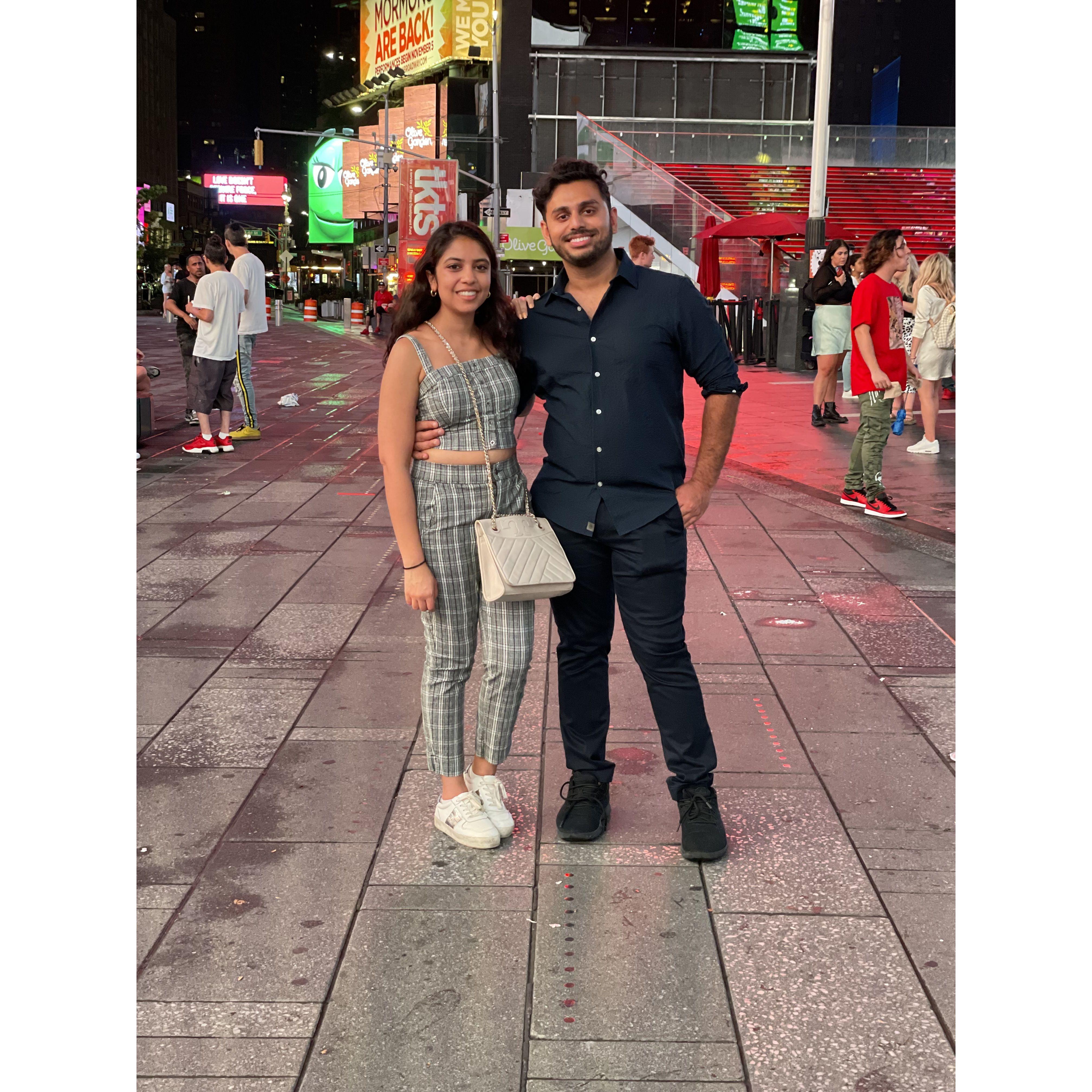 One of the many things Priya loves about Aman is his spontaneity - this picture was taken at about 2:30 AM in Times Square after they attended a NYC rave Aman found last minute!