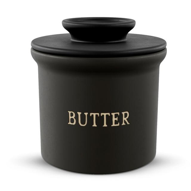 Kook Butter Keeper Dish, Ceramic Crock with Lid, For Soft Butter, Matte Black