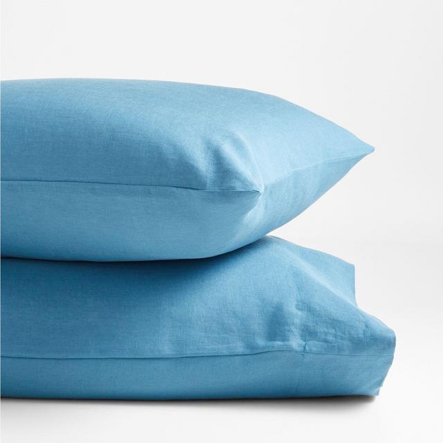 Pure Linen Teal Standard Pillowcases, Set of 2