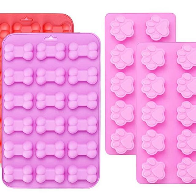 Silicone Molds Puppy Dog Paw and Bone, Non-Stick Food Grade Silicone Molds for Chocolate, Candy, Jelly, Ice Cube, Dog Treats, Cupcake Baking Mould, Muffin pan (Puppy Paw Bone Set of 4PCS)