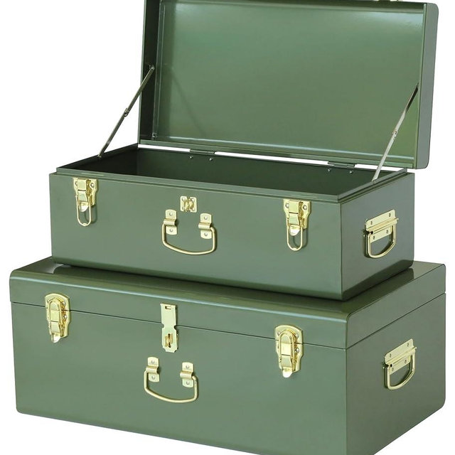 Vixdonos Metal Trunk Decorative Storage Box Set of 2 College Dorm Chest with Handle (Green)
