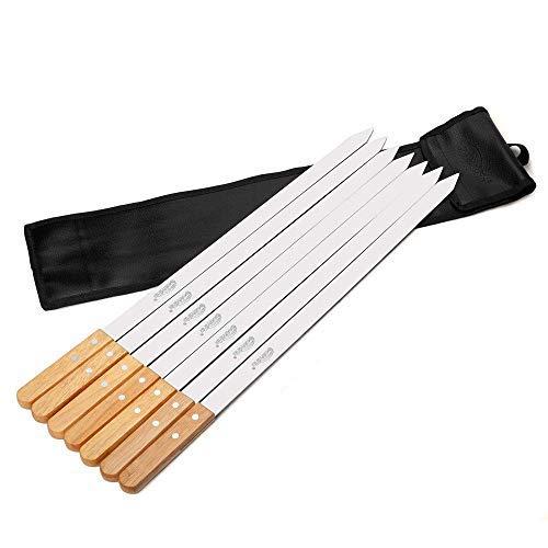Goutime Kabob Skewers 23 Inch Long,1 Inch Wide Stainless Steel Grilling BBQ Skewer with Wood Handle for Making Koubideh Persian Brazilian Chicken Shrimp Kebab,Set of 7 with Bag
