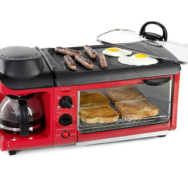 Nostalgia BSET300RETRORED 3-in-1 Family Size Breakfast Station, Red