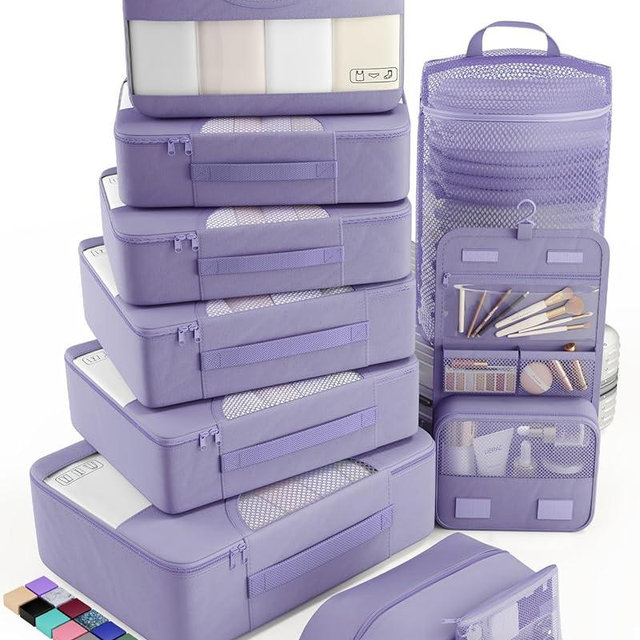 Veken 10 Set Packing Cubes for Travel Essential, Suitcase Organizer Bags in 4 Sizes, Carry-On Luggage Accessories with Large Laundry & Hanging Toiletry Bag, Must-Have for Airplane, Road Trip & Camping