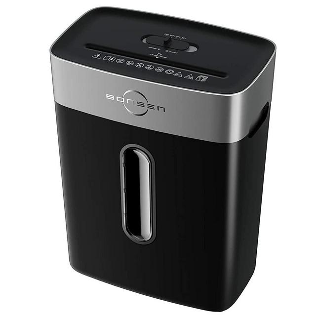 BONSEN Paper Shredder, 8-Sheets Cross Cut Paper Staples and Credit Card, High Security Level P-4 Shredder for Office Home Use with 3.96 Gallons Wastebasket, Black