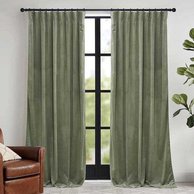 RYB HOME Sage Green Velvet Curtains 96 inch, Room Darkening Super Soft Velvet Drapes for Living Room Thermal Insulated Pleat Tapes Window Treatment for Bedroom Playroom, W52 x L96 inch, 2 Panels