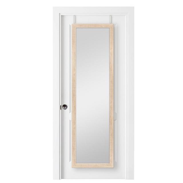 MCS 16x55 Natural Woodgrain Over The Door Mirror, Full Length Hanging Mirror for Bedroom and Bathroom Doors, No Tools Required