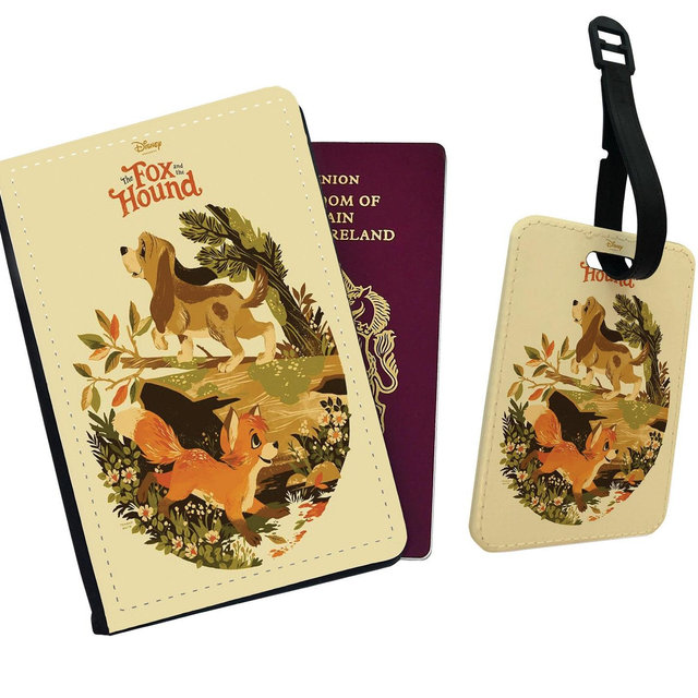 Personalised Faux Leather Passport Cover & Luggage Tag Disney The Fox and the Hound Friends Disneyland Forest Adventure Gift Forest Vintage