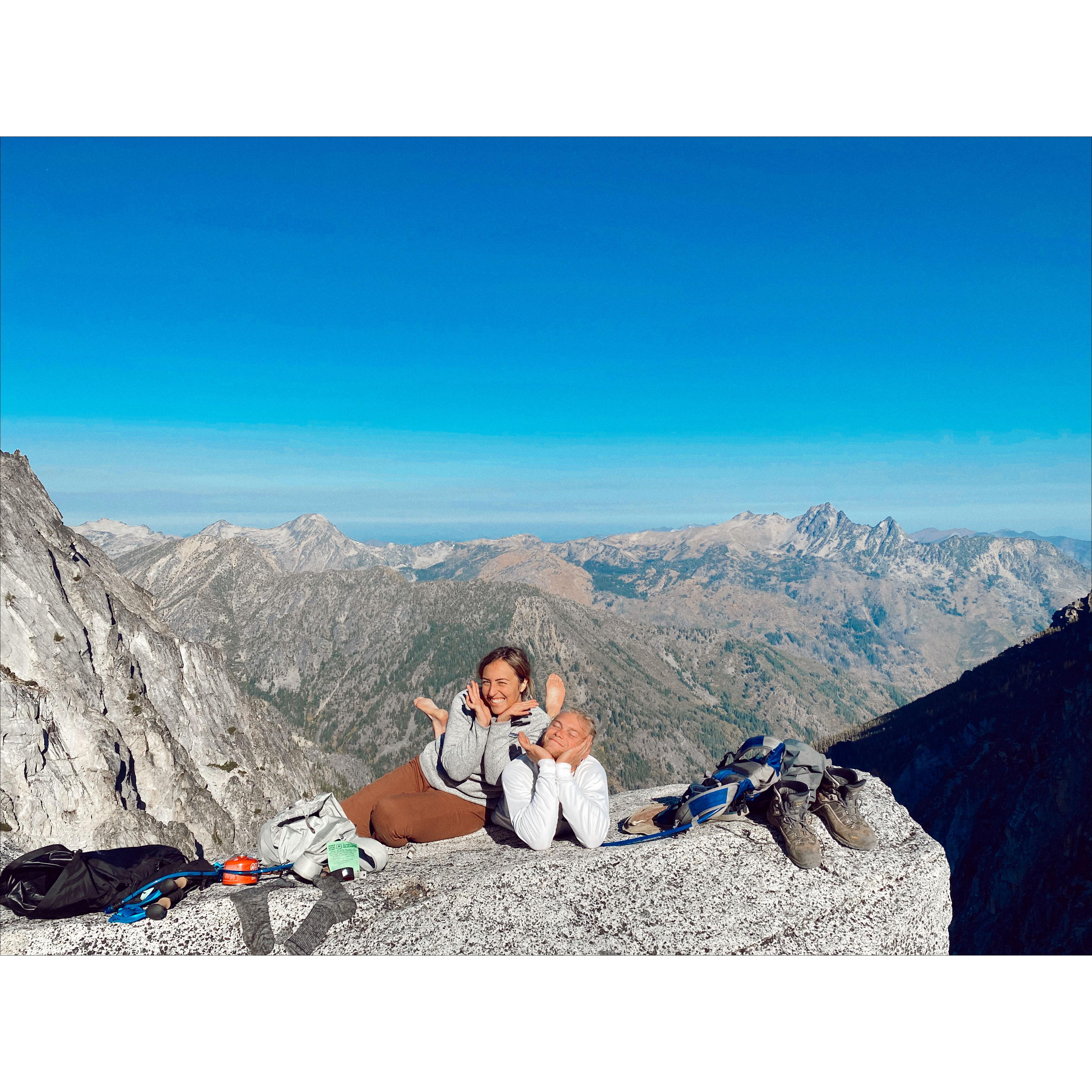 October 2020 - 8/21 miles into our thru hike in a day of the Enchantments! We were not in this great of spirits by the end... Haha