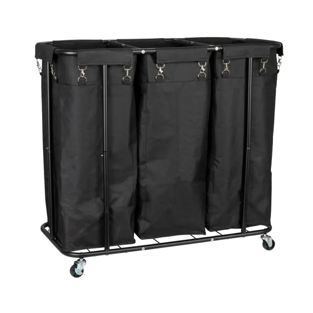 3-bag Rolling Laundry Sorter, Black
