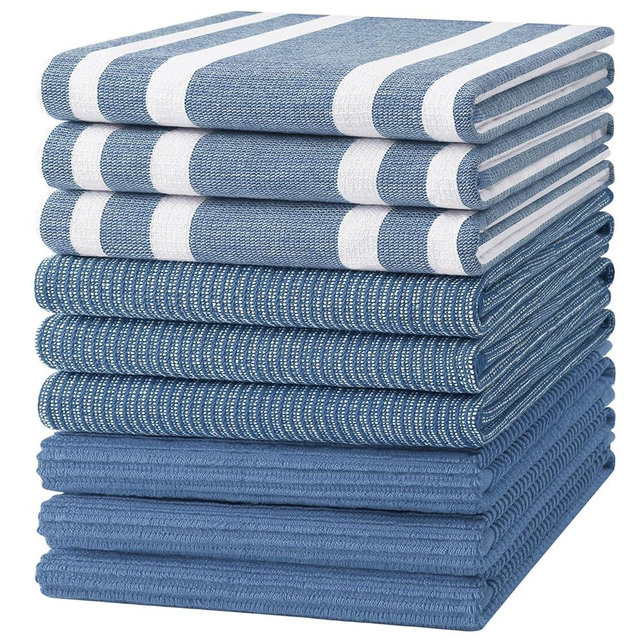 Homaxy Premium Kitchen Towels(18”x 28”, 9 Pack), Large Cotton 380 GSM Kitchen Hand Towels, Soft and Absorbent Terry Dish Towels, Multipurpose Tea Towel Set with Hanging Loop, Navy Blue