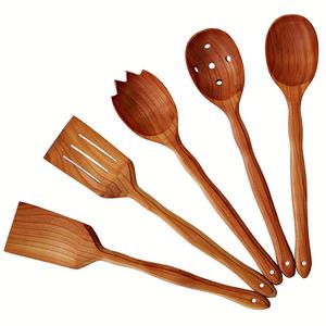 MyFancyCraft - Handmade Utensil Set. Wooden Cute Kitchen Utensils Set 14"/35 cm. Cherry Wood Kitchen Supplies & Utensils Big Set of 5