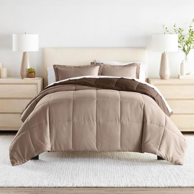 Reversible Comforter and Shams Set, Ultra Soft - Becky Cameron, Taupe / Chocolate, Full/Queen