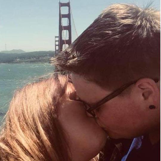A little affection in front of the "big red bridge" as Ryan calls it