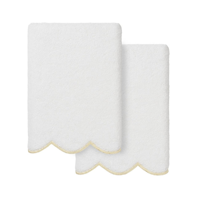 Linum Home Textiles 100% Turkish Cotton ADORNIA Scallop Towel Collection-Beige-2 Pcs Hand Towel