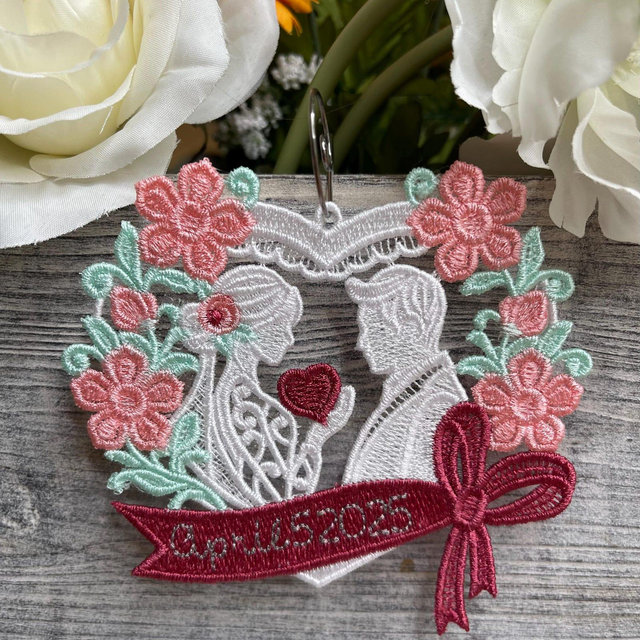 Wedding Lace Ornament for Wedding Gift Heart Shaped Bride and Groom Custom Gift for Bride Lace Embroidered Decoration Engagement Gift.