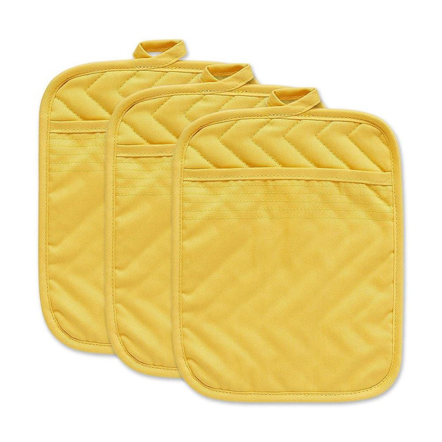 DII Heat Resistant Quilted Cotton Pot Holder Set, Designed with Space to Personalize Allowing a Customized Design, 7x9, Yellow, 3 Count