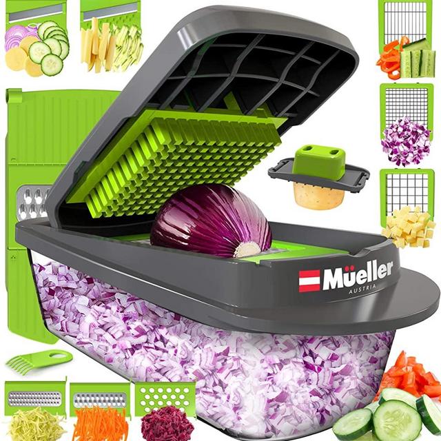 Mueller Austria Pro-Series Onion Chopper, Slicer, Vegetable Chopper, Cutter, Dicer, Spiralizer Vegetable Slicer with Container and 8 Blades