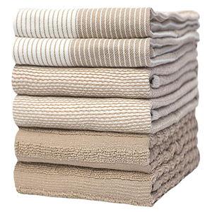 6 Pc Large Cotton Kitchen Hand Towels- Tan
