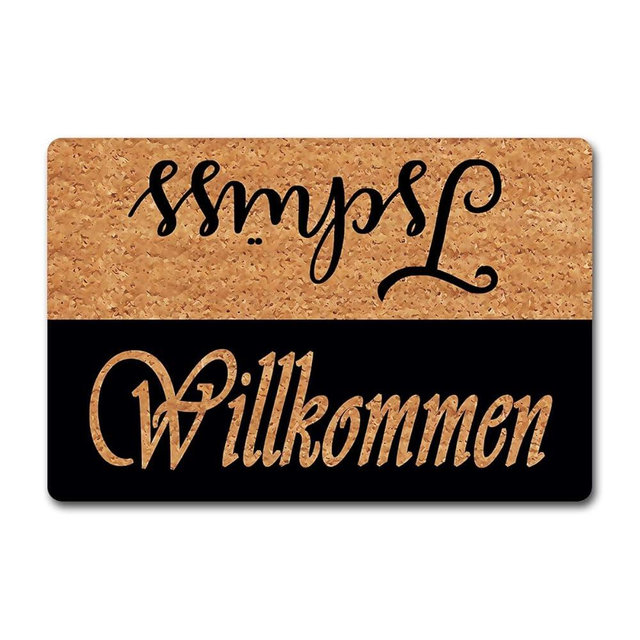 JFFBFF WILLKOMMEN TSCH¨¹SS Funny Doormat for Entrance Way with Non Slip Backing Indoor/Outdoor Welcome Mats Home and Office Decorative Rug 23.6 in(W) X 15.7 in(L)