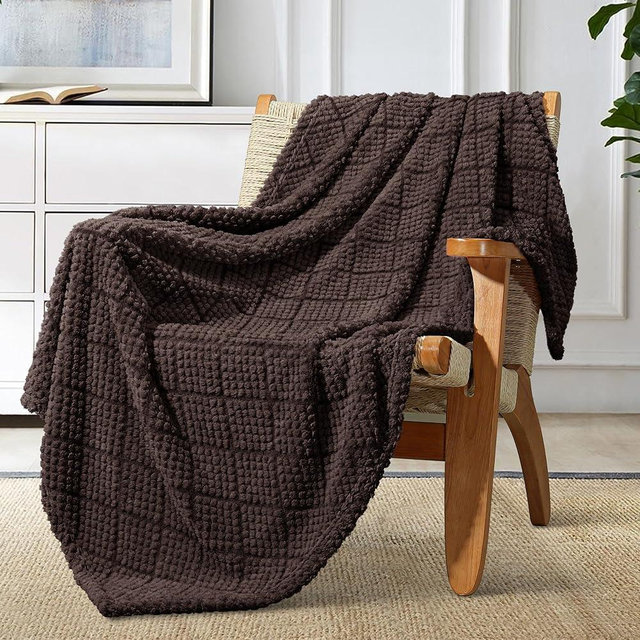 Whale Flotilla Fuzzy Fleece Throw Blanket for Couch, Bed, Soft Fluffy Jacquard Waffle Blankets for All Season, Lightweight and Warm, 50x60 Inch, Coffee