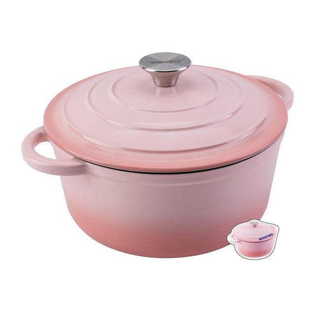 WOKINS 4QT Enameled Cast Iron Dutch Oven Pot with Lid,Heavy-Duty Cookware for Sourdough Bread Baking,Braising,Stews,Roasting,Oven Safe up to 500°F,pink