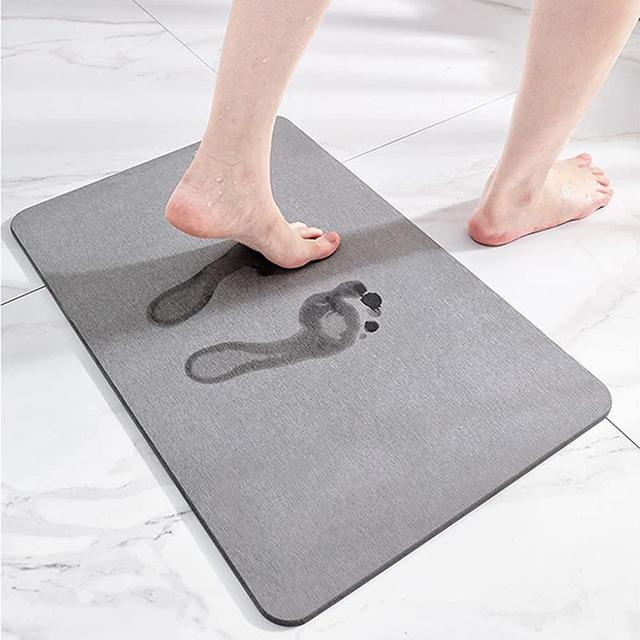 Bath Stone Mats Diatomaceous Earth Bath Mat Fast Water Drying Super Absorbent Diatomite Mat with Non-Slip for Bathroom ,Kitchen Absorbent Pad,Both Sides Available,15.35x23.62inch,Grey,Hard