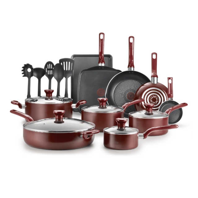 T-fal Easy Care Nonstick Cookware, 20 Piece Set (Red)