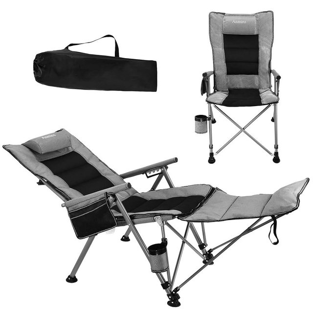 Anmiro Folding Camping Chair for adults-3-in-1 Heavy Duty Foldable Camp Chair with Detachable Footstool, Padded Pillow, Cup Holder & Carry Bag,5-Speed Adjustable,500 LBS Capacity