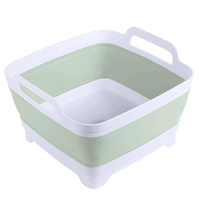 Dishpan for Washing Dishes,9L Collapsible Dish Tub Portable Sink,Wash Dish Basin,Foldable Laundry Tub,Washing Basin with Drain Plug,Dishpan for Kitchen Sink,Camping Dish Washing Tub,Green