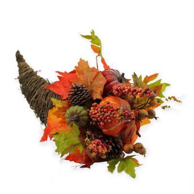 Northlight 16-Inch Artificial Pumpkin and Maple Leaf Grapevine Cornucopia in Orange